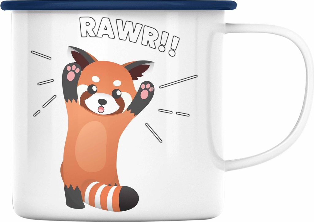 Trendation - Roter Panda Emaille Tasse Rawr Kinder Geschenkidee für Jungs Mädchen Lustige Grafik (Blau)