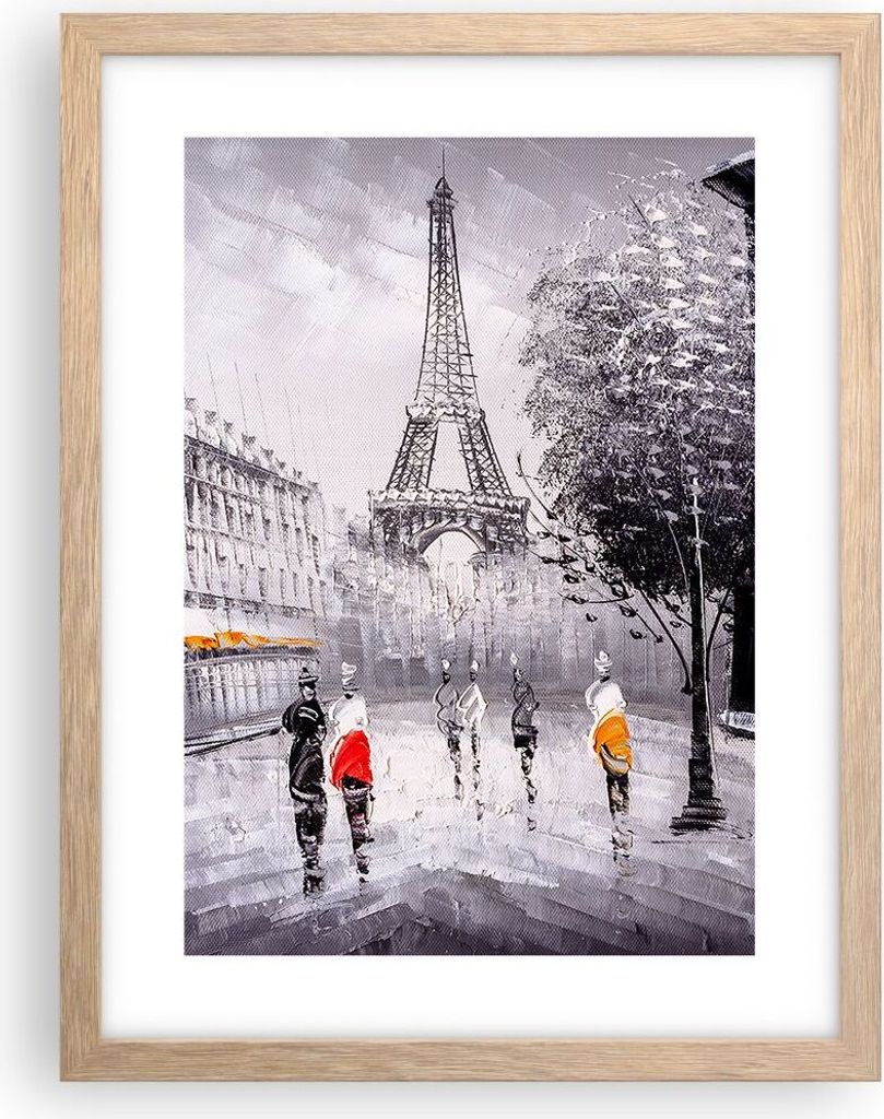 Gerahmtes Poster - Rahmen in heller Eiche - Architektur Paris Eiffle Frankreich - 30x40 cm - Wand Bild - Wanddeko - Wandbilder - Wandposter - Bilde...