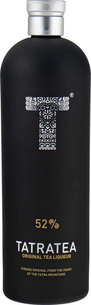 A black bottle of Tatratea Original Tea Liqueur.