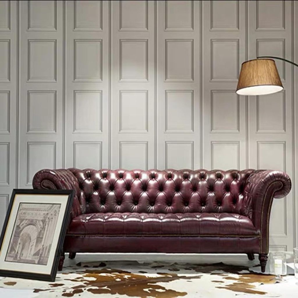 Englische Chesterfield Couch Dreisitzer Sitz Polster Sofa Braun Knöpfe Designer