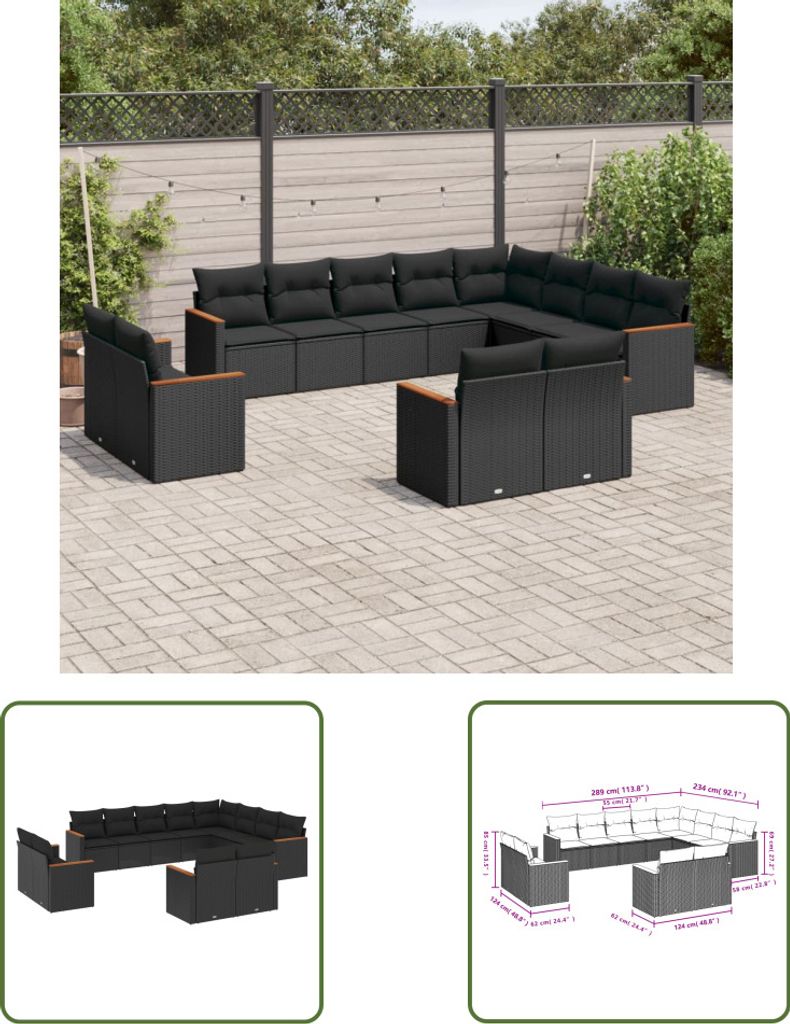 The Living Store 12-tlg. Garten-Sofagarnitur mit Kissen Produktbild 