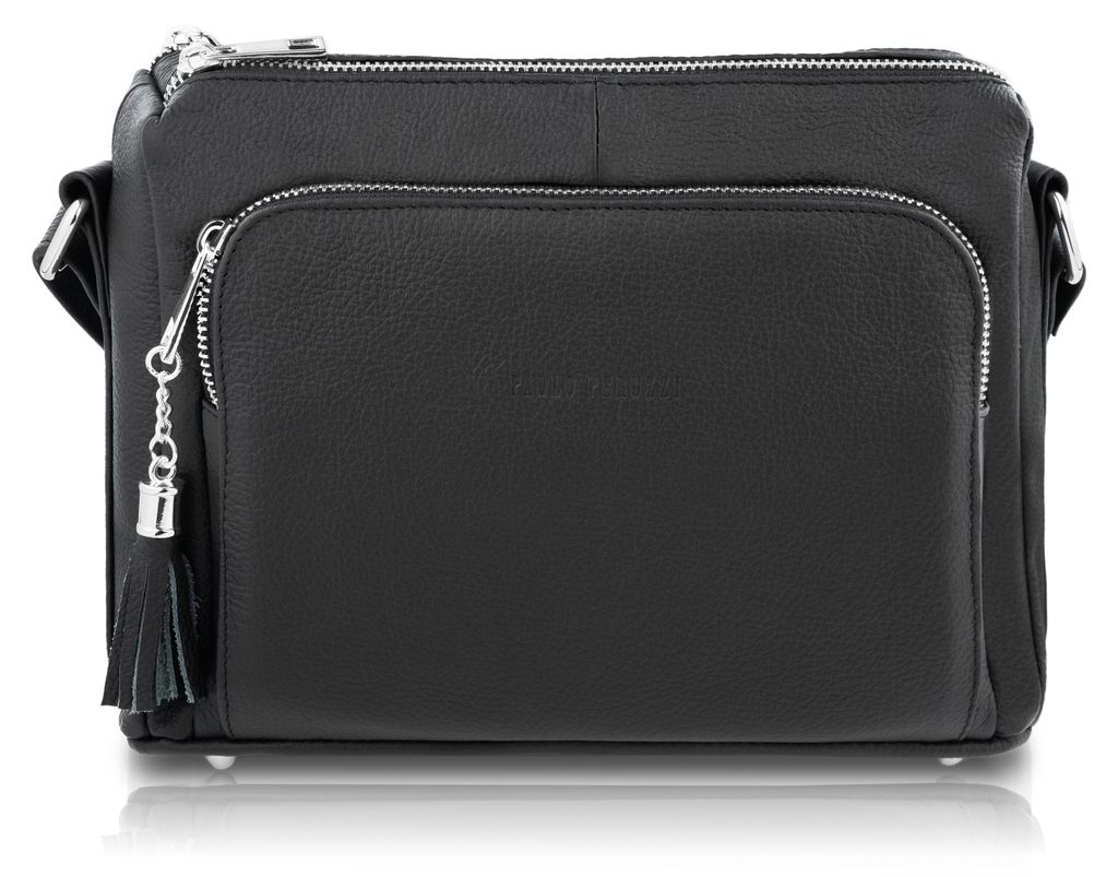 Schwarze Leder-Posttasche für Damen von Paolo Peruzzi Z-55-BLS