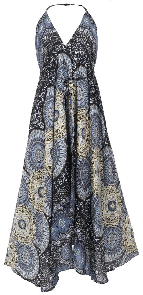 Boho Sommerkleid, Magic Dress, Maxikleid, Neckholder Strandkleid - Schwarz/blau, Damen, Viskose, Kleider