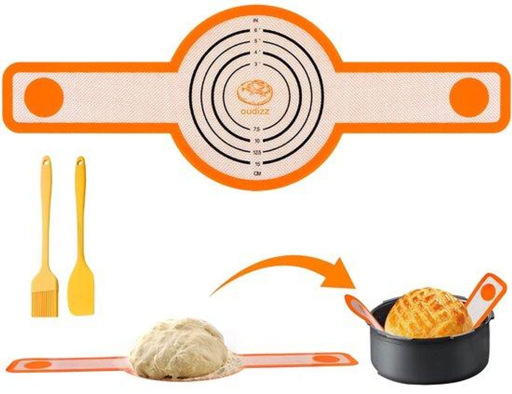 Silikonische Brotbakeboden für Dutch Oven - Brotbackaccessoires mit Brotbakeboden und Schneidbrett - Dauerhafte Brotbackfolie Rund (Gelb)