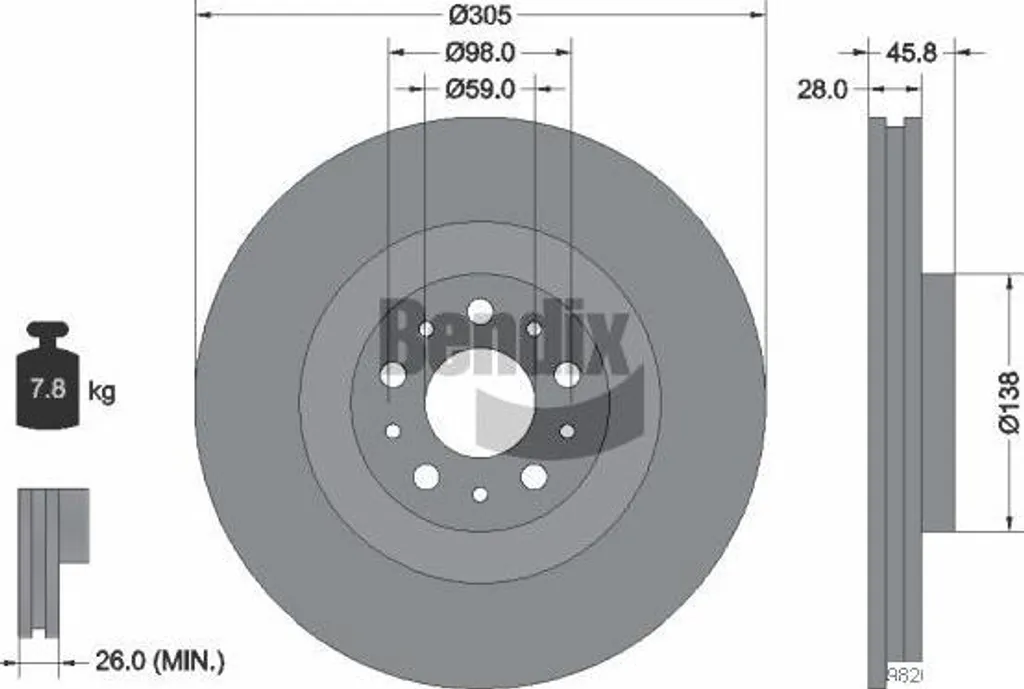 Disque de frein Bendix 09A44440 pour entretien Fiat 500L et Doblo