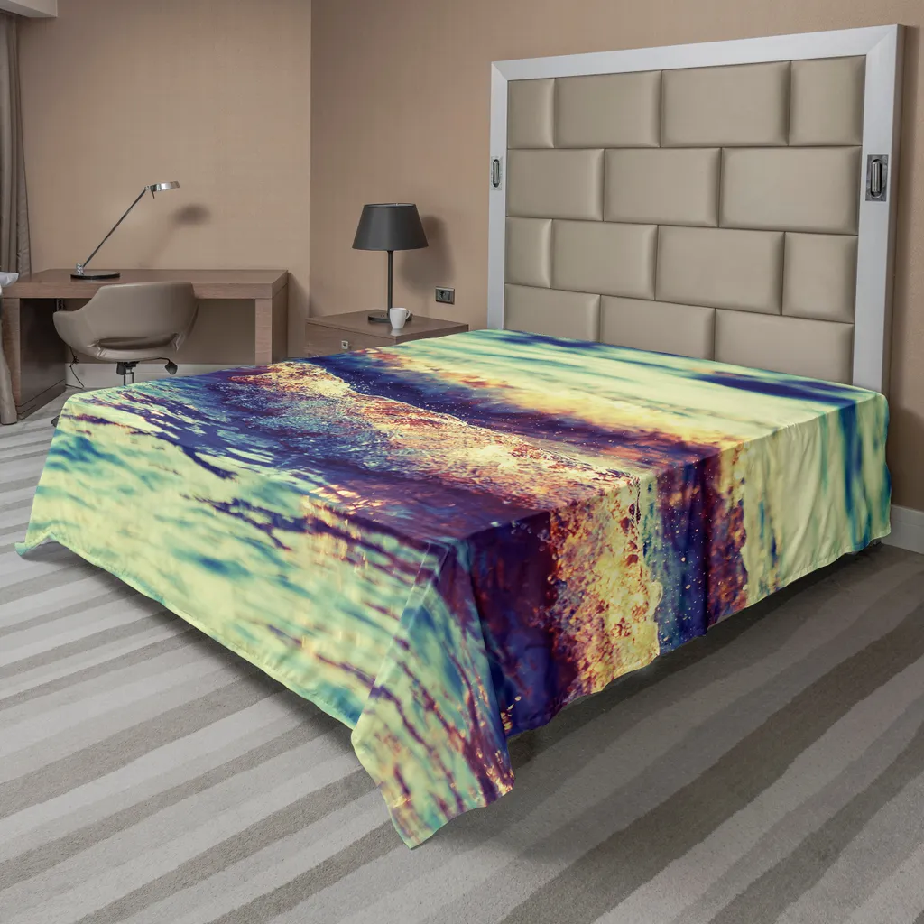 ABAKUHAUS Drap Plat Welle Motif Vagues Océan 275x260 cm Multicolore