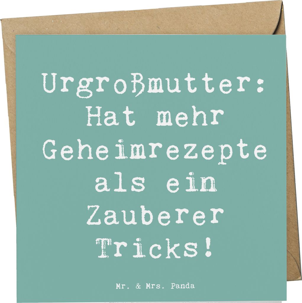 Mr. & Mrs. Panda Glückwunschkarte Spruch Urgroßmutter Schätze - Meeresbrise - Geschenk, Kochen, Klappkarte, Familientradition, Ahnen, persönlic...
