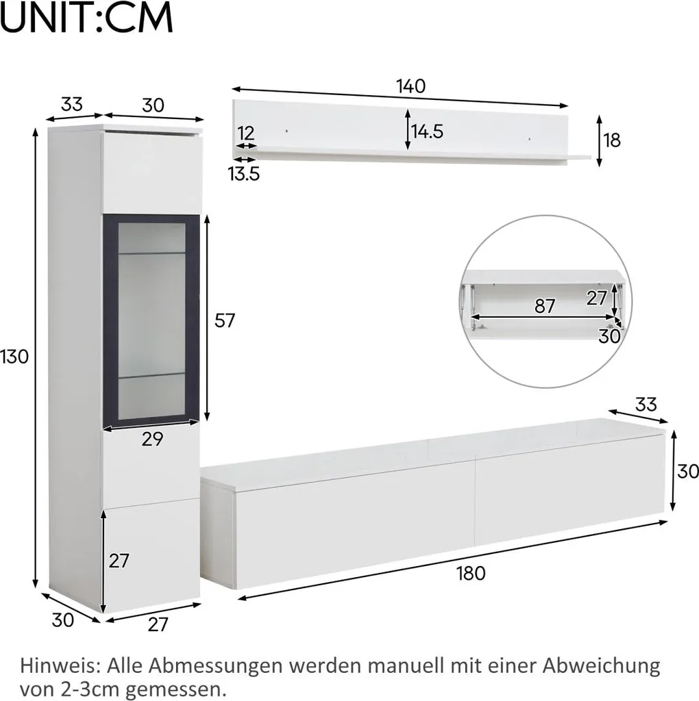 Ensemble TV blanc brillant avec éclairage LED intelligent par App - 11