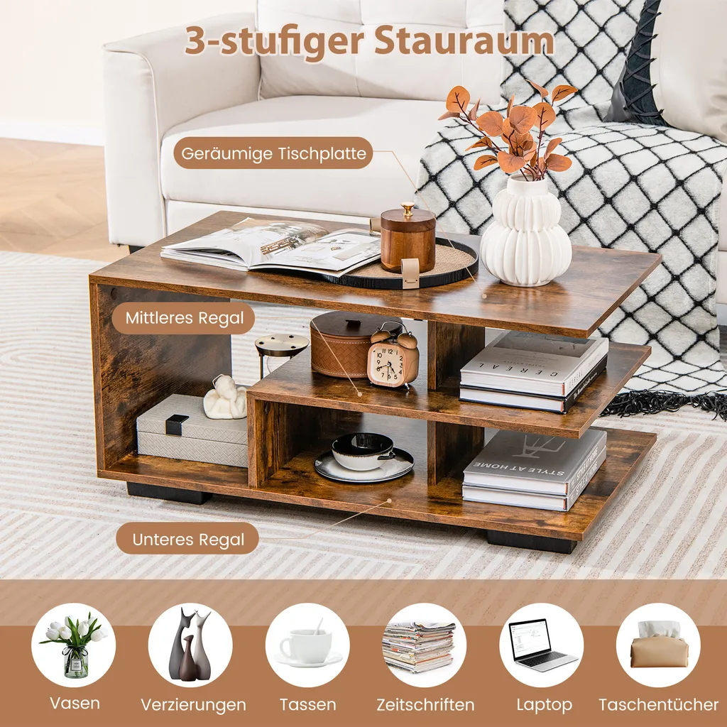 Table basse gain de place avec rangement multicouche pour petit salon - 7