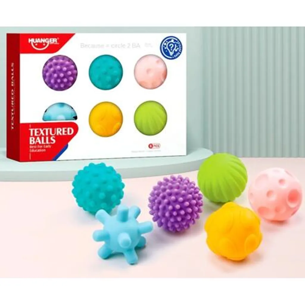 Balles sensorielles bébé Huanger - Coffret de 6 boules d'éveil tactiles