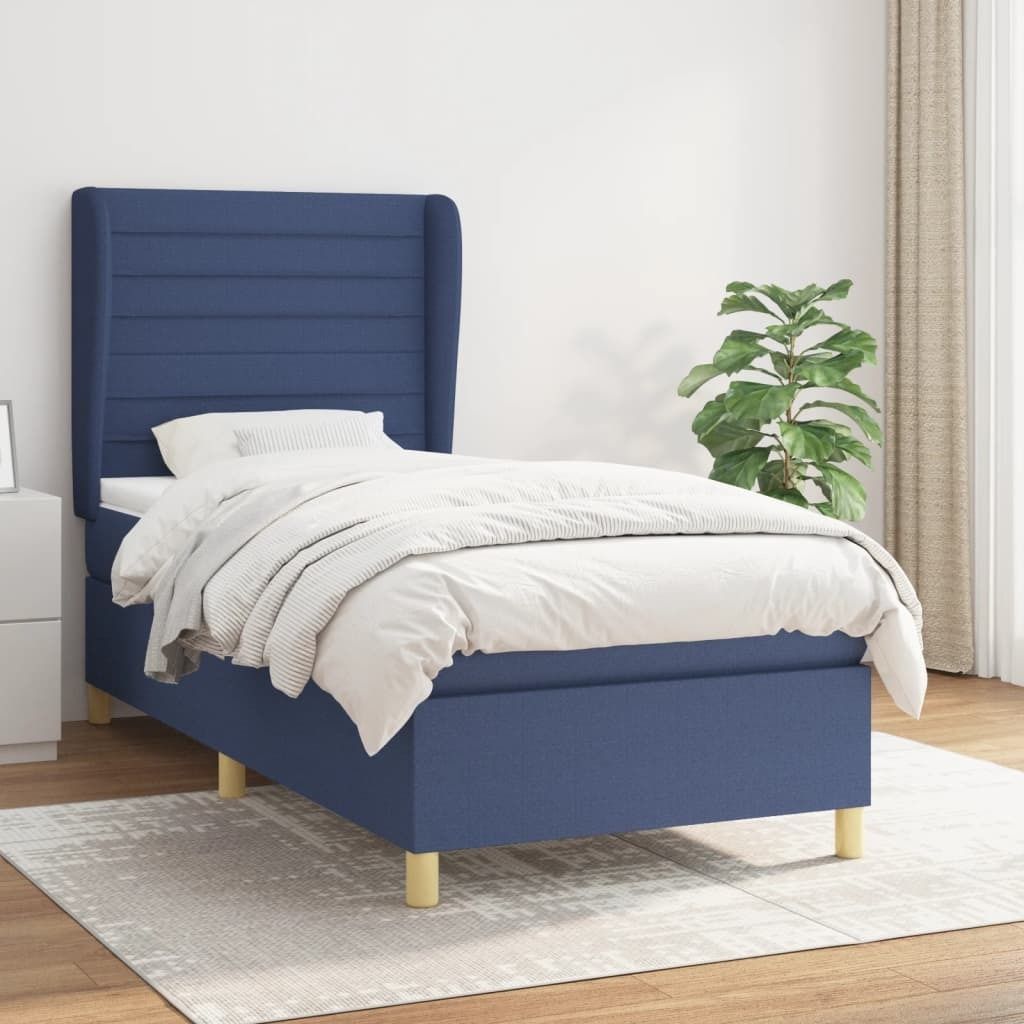 "Rabatt" Boxspringbett mit Matratze - 2 Personen - Strapazierfähiger Stoff - Blau 90x200 cm Stoff - Klassische Betten CC5423