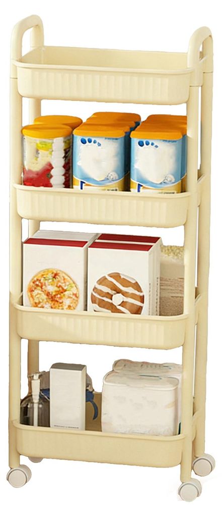 Küchenwagen aus lebensmittelechtem Kunststoff, 2/3/4-stöckig, mit leisen Rollen, schlankes Design, ideal für Snacks, als Aufbewahrungswagen für...