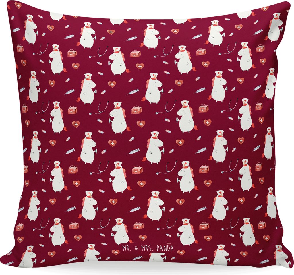 Mr. & Mrs. Panda Deko Kissen Einhorn Krankenschwester - Rot - Geschenk, 40x40, Ärztin, Krankenhaus, Dekokissen Sofa, Polster, Krankenpfleger, Kran...