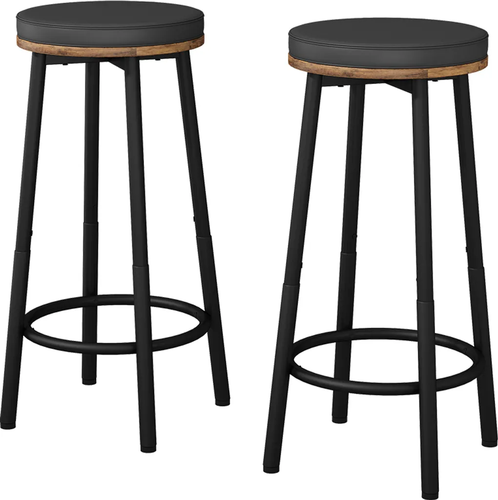 Chaise haute de bar 64cm Vicco Edmonton chêne rustique pour îlot, 2 paires
