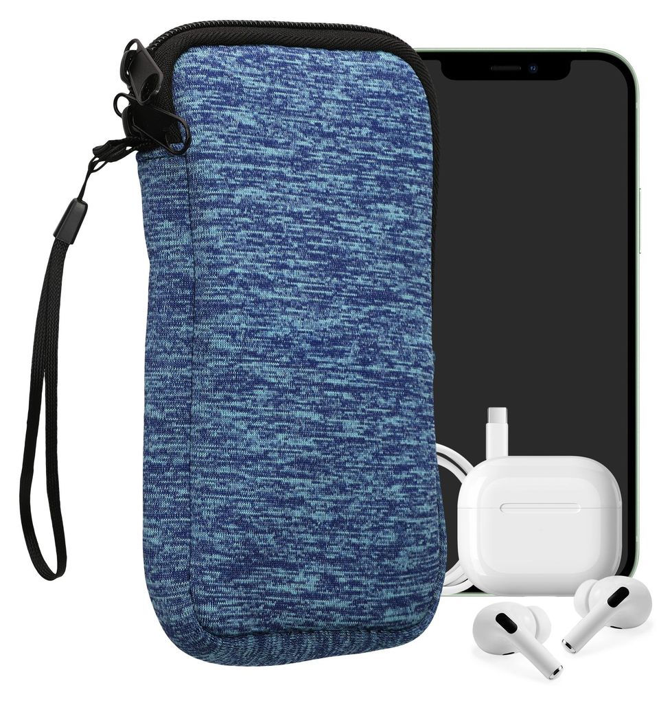 kwmobile Neopren Handytasche für Smartphones XL - 6,7/6,8" - Handy Tasche mit Reißverschluss - Handyhülle universal Meerblau Hellblau