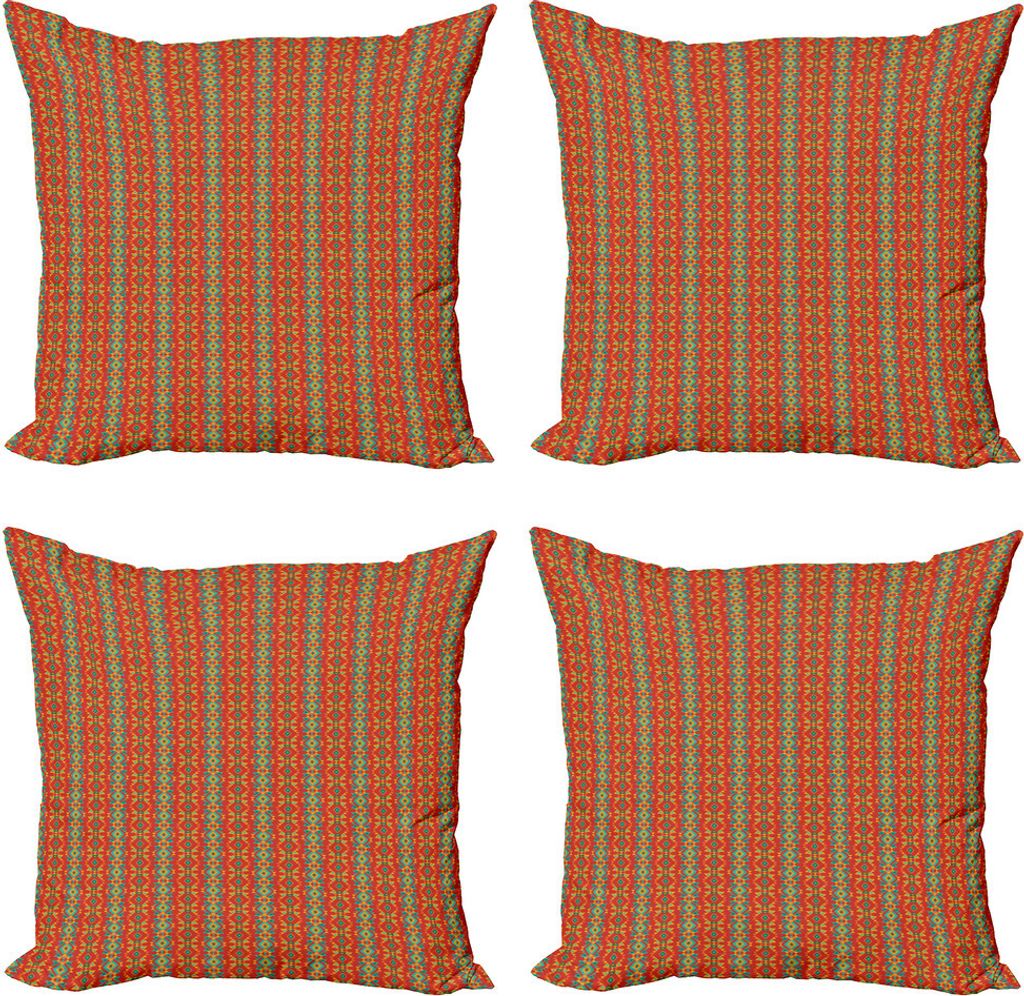ABAKUHAUS Boho Kissenbezug Set (4 Stück), Retro Inspirations, Moderner Doppelseitiger Digitaldruck, 50 cm x 50 cm, Mehrfarbig