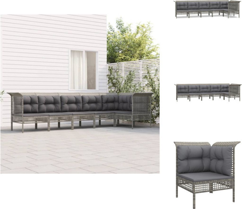 vidaXL 6-tlg. Garten-Lounge-Set mit Kissen Grau Poly Rattan - Gartenmöbel-Sets