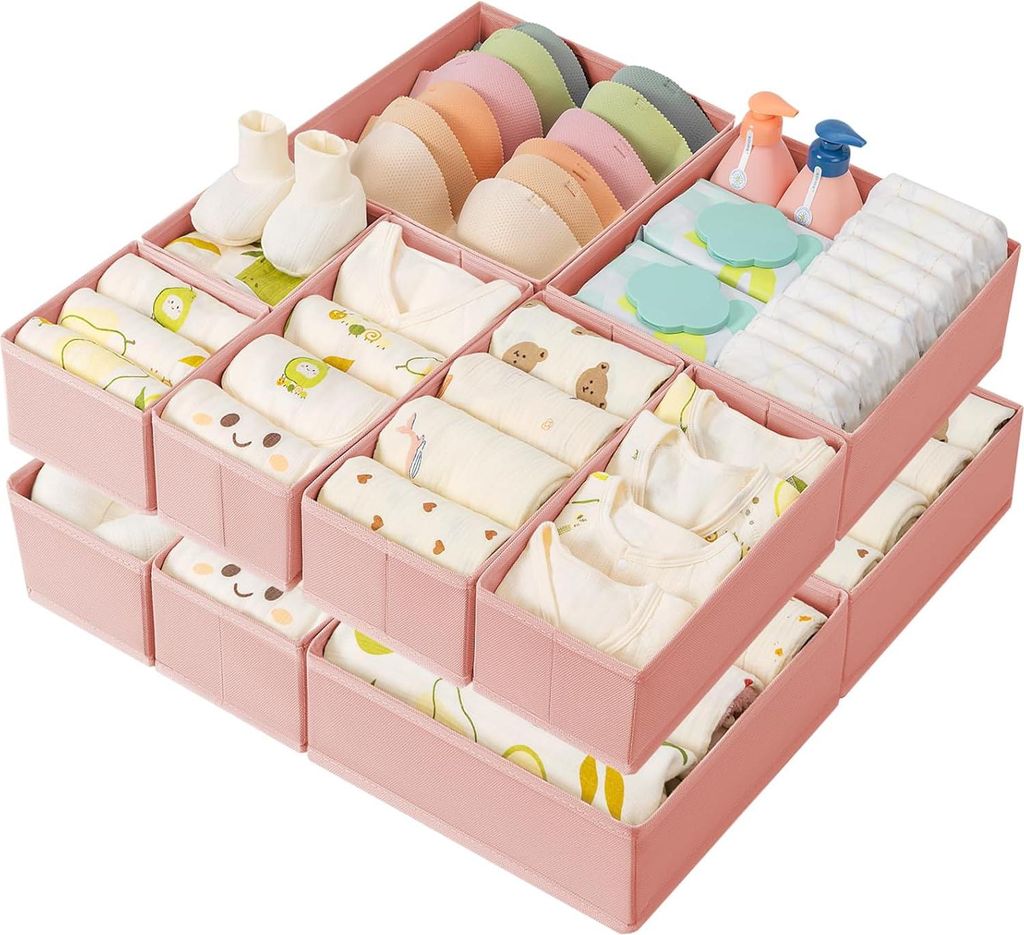 DIMJ Kleiderschrank Unterwäsche Organizer - Schubladen Organizer, Aufbewahrungsbox für Schublade, 10 Stück Babykleidung, Hosen, Socken, Rosa