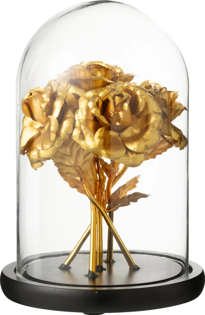 Bouquet de Roses Dorées sous Cloche en Verre Noir et Or Taille Moyenne