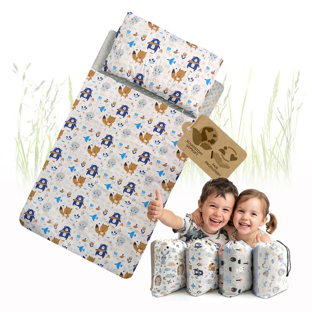 Schlafsack Kinder mit Kissen und Reißverschluss für Kinder 3-7 Jahre - 75x140 cm - Kinderschlafsack Indoor für Kindertagesstätte Kindergarten (...