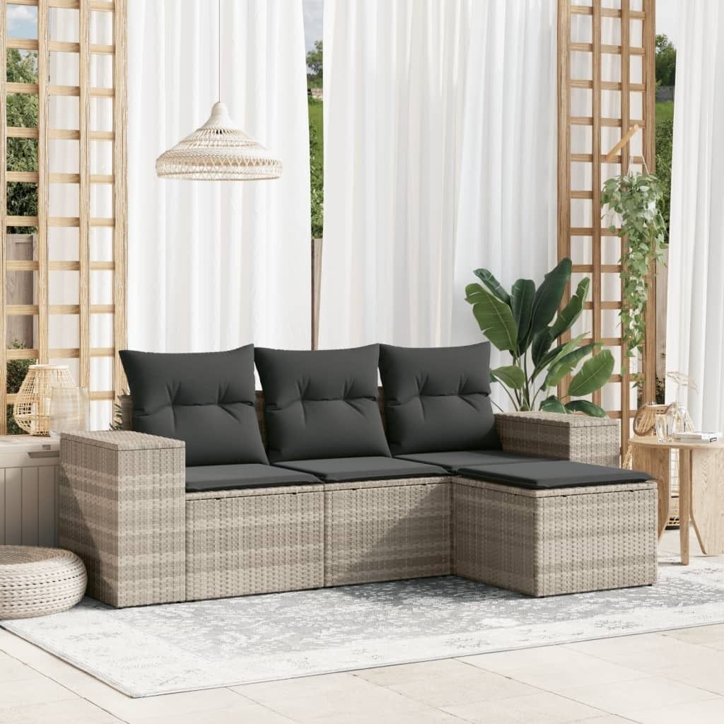 "im Angebot" 4-tlg. Garten-Sofagarnitur - Loungesofa - mit Kissen Hellgrau Poly Rattan - Stapelsessel CC9812