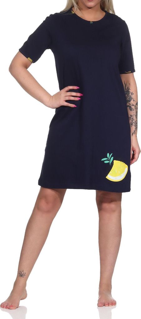 Süsses kurzarm Damen Nachthemd mit Zitronen als Motiv - 122 214 90 535 ; marine , 40-42