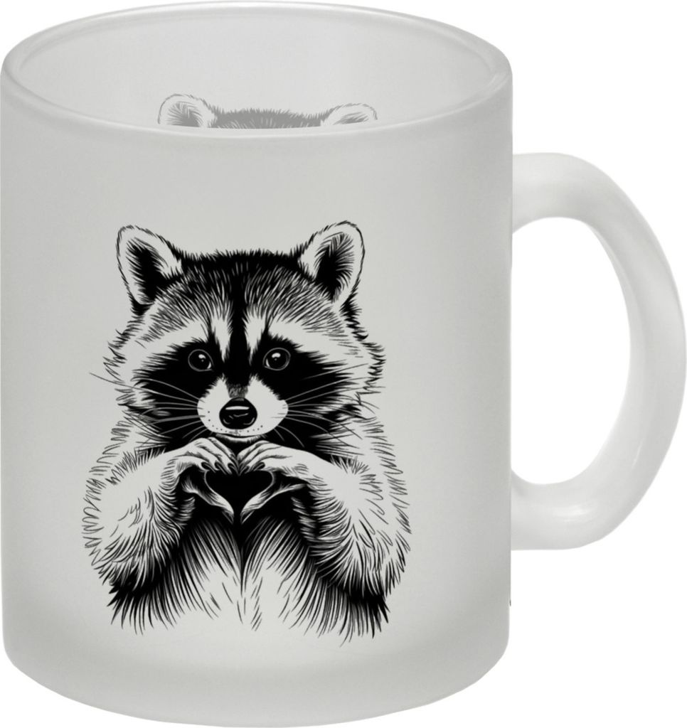 Waschbär zeigt Herz Glas Tasse für Tierliebhaber