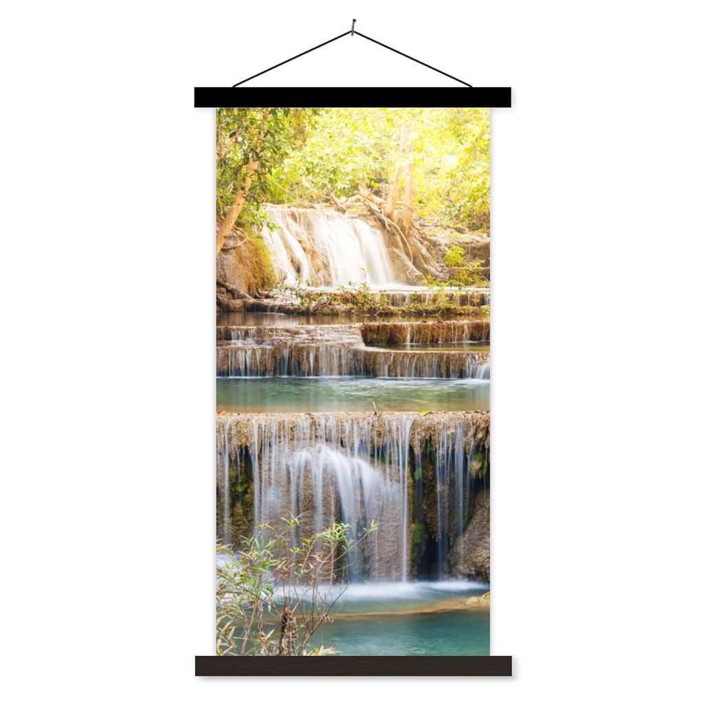 MuchoWow Textilposter Sonne - Wasserfall - Landschaft 40x80 cm mit schwarzem Rahmen - Wandemalerei