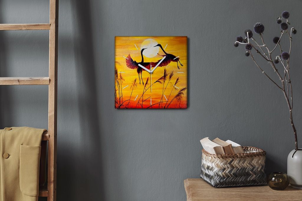 Coloray Hodiny Unikátní 30x30 cm Tiché hodiny Pro obývací pokoj a kuchyň Nástěnné hodiny Plátno Bílé ručičky hodin - Zvířata ptáci...