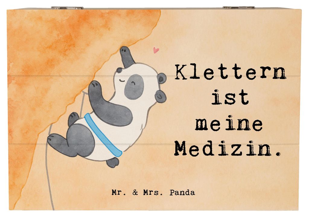 Mr. & Mrs. Panda Box Panda Klettern Design 22 x 15 cm - Weiß - Geschenk, Kletterhalle, Klettersport, geschenkbox holz, Bouldern, Schatzkiste, scha...