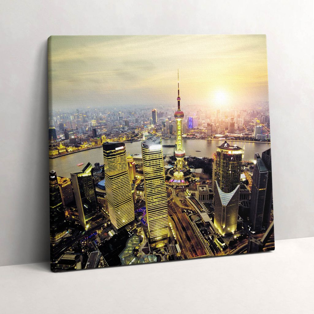 Shanghai at night – Leinwandbild Wandbild – 60x60 cm – Leinwandbilder – Wandbilder – Schlafzimmer – Flur