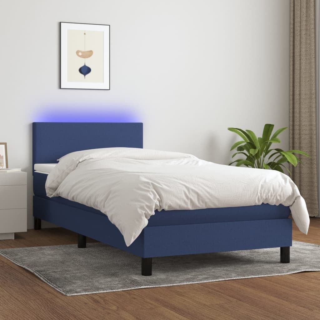 Cloris Designermöbel Boxspringbett mit Matratze & LED Blau 100x200 cm Stoff 2024 Neu