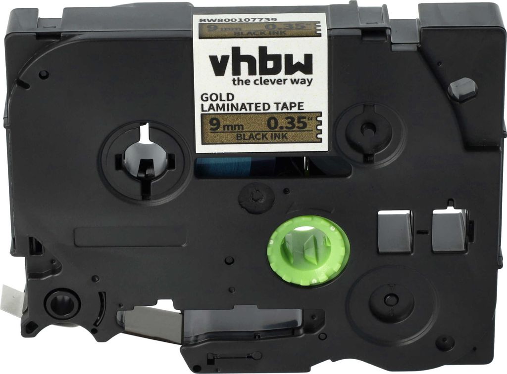 vhbw Schriftband-Kassette kompatibel mit Brother PT D600, D600VP, D450, D450VP, D400, D400VP, D200, D200VP Etiketten-Drucker 8m x 9mm Schwarz auf Gold