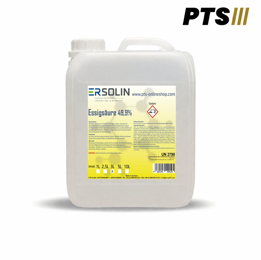 Essigsäure 49,9% 3 L Entkalker Reiniger technische Qualität Produktbild 