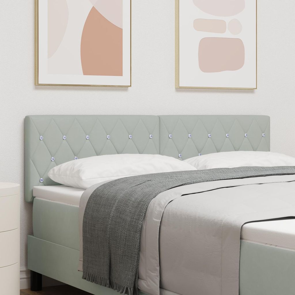 LED Kopfteil mit Kristallknopf und diamantgepolstertem hellgrauen Samt 80 cm, Design Möbel Kopfteile Neu