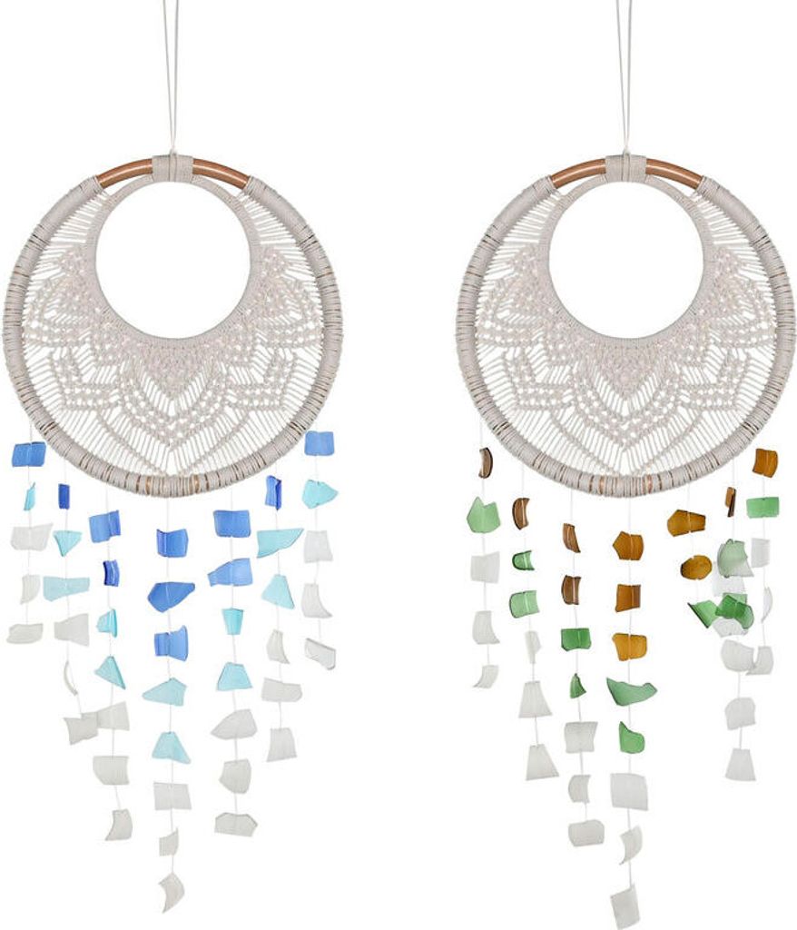 Dekoration zum Aufhängen Home ESPRIT Blau Weiß Braun Boho Makramee (2 Stück) (12 Stück)