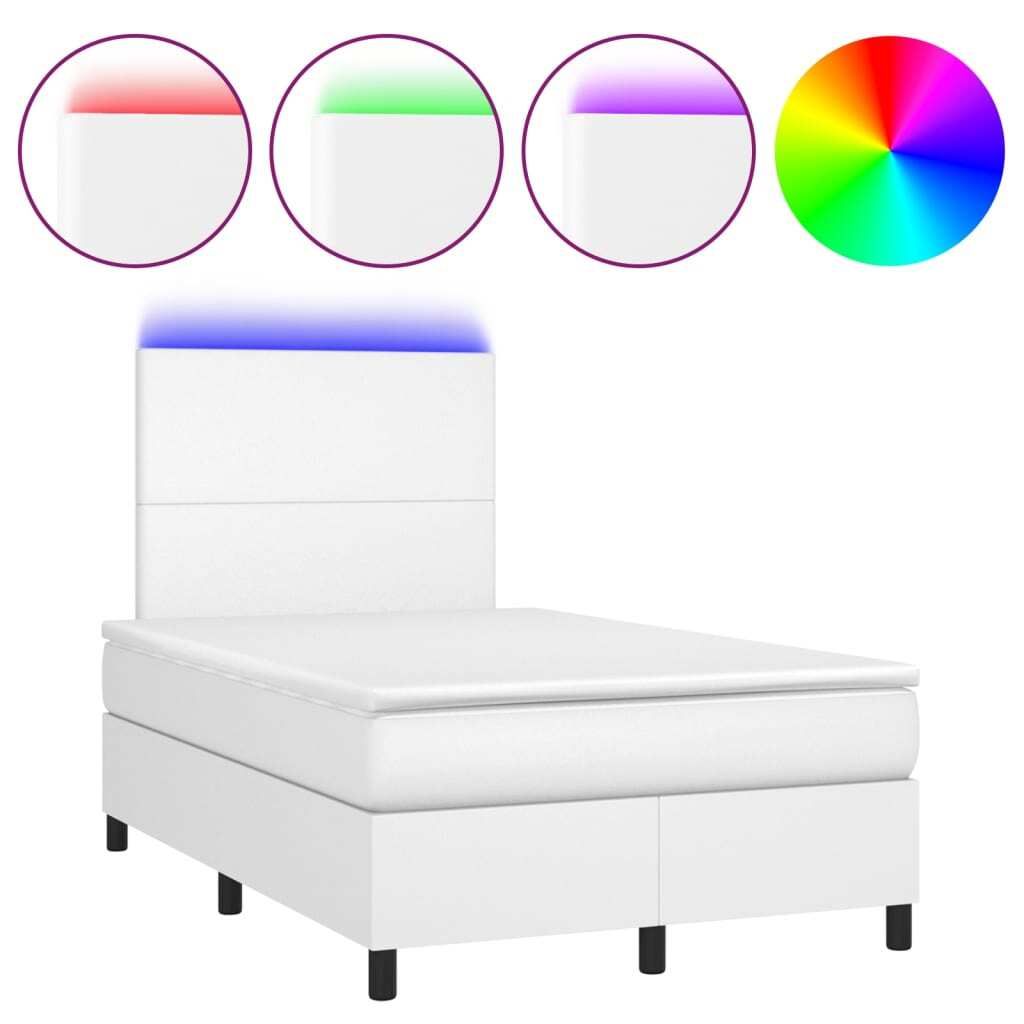 "SALE 2026"Boxspringbett/bettgestell - Bettrahmen - Doppelbett - mit Matratze & LED Weiß 120x200 cm Kunstleder - Polsterbett Klassische Betten DE8...