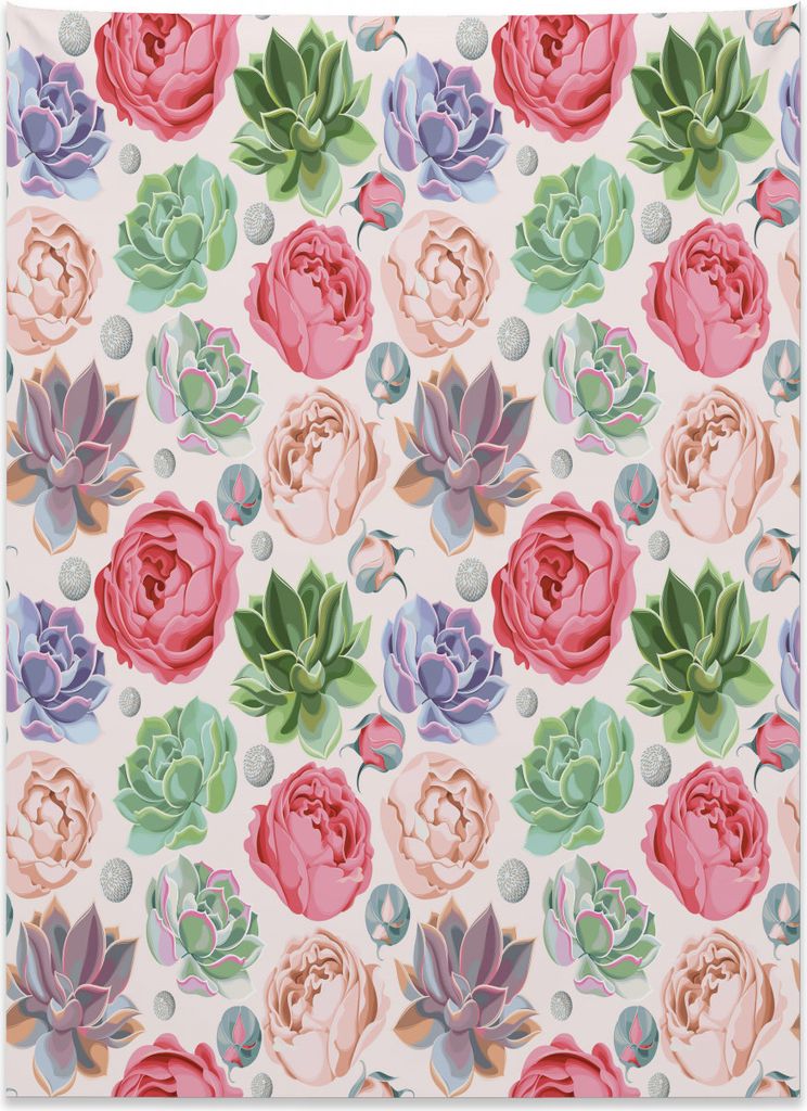 Abakuhaus Saftig Wandteppich, Pfingstrosen-Rosen und Kaktus aus Weiches Mikrofaser Stoff Kein Verblassen Klare Farben Waschbar, 110 x 150 cm, Mehrf...