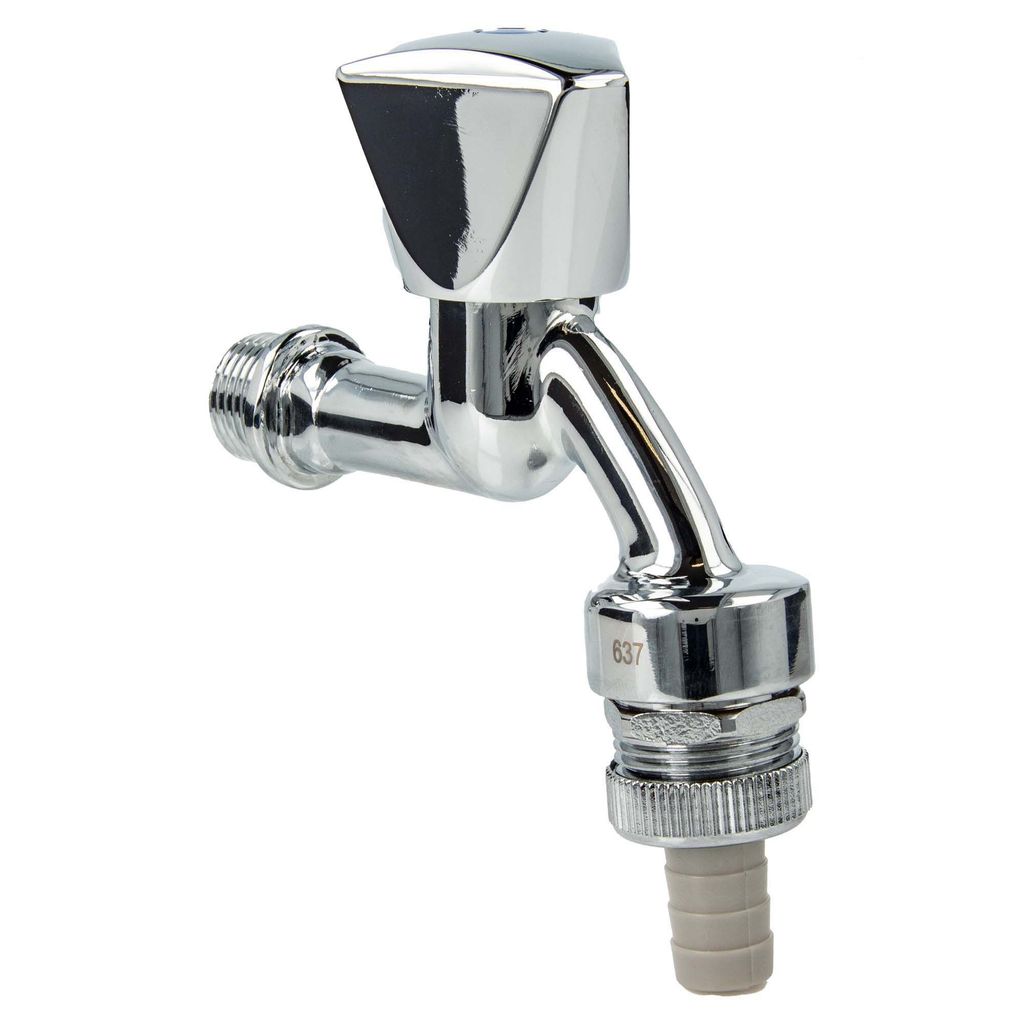 tecuro Auslaufventil 1/2 Zoll, Haubengriff, Rohrbelüfter DVGW, Schlauchtülle, Dichtband - MS hochglanzverchromt