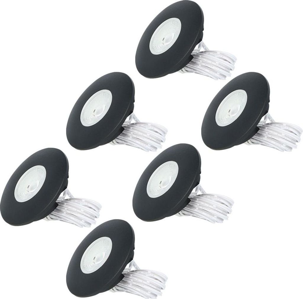 hoftronic LED Einbaustrahler Pavo 3W 2700K IP44 Schwarz Set 6 Stück