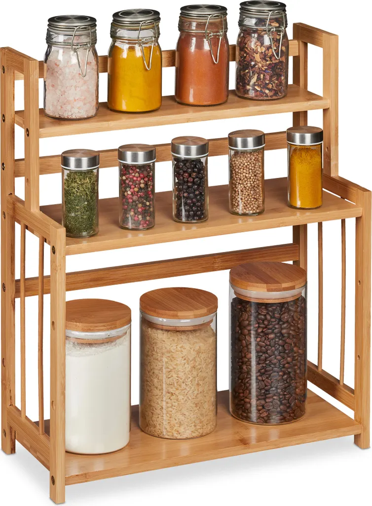 Mensola In Bambù 6 Scomparti, 45,5 X 55 X 16 Cm Ripiano Autoportante In Cucina Porta Spezie Bagno Naturale Relaxdays 84799468