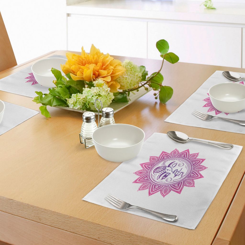 ABAKUHAUS Sonne Platzmatten, Ethnische Vintage Floral Design Himmlische Körper Oriental Celestial Elements, Tiscjdeco aus Farbfesten Stoff für da...