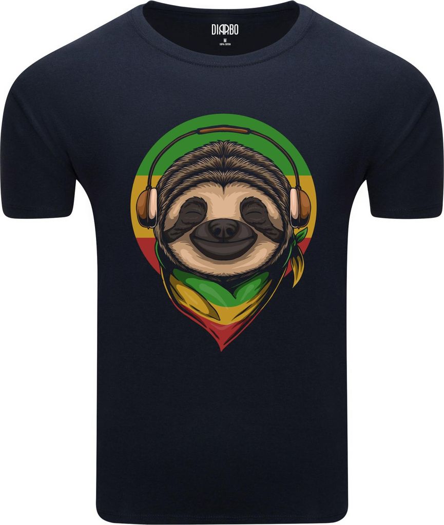 Diarbo Herren T-Shirt mit Lustiger Druck Rasta Faultier Dunkelblau Gr.L