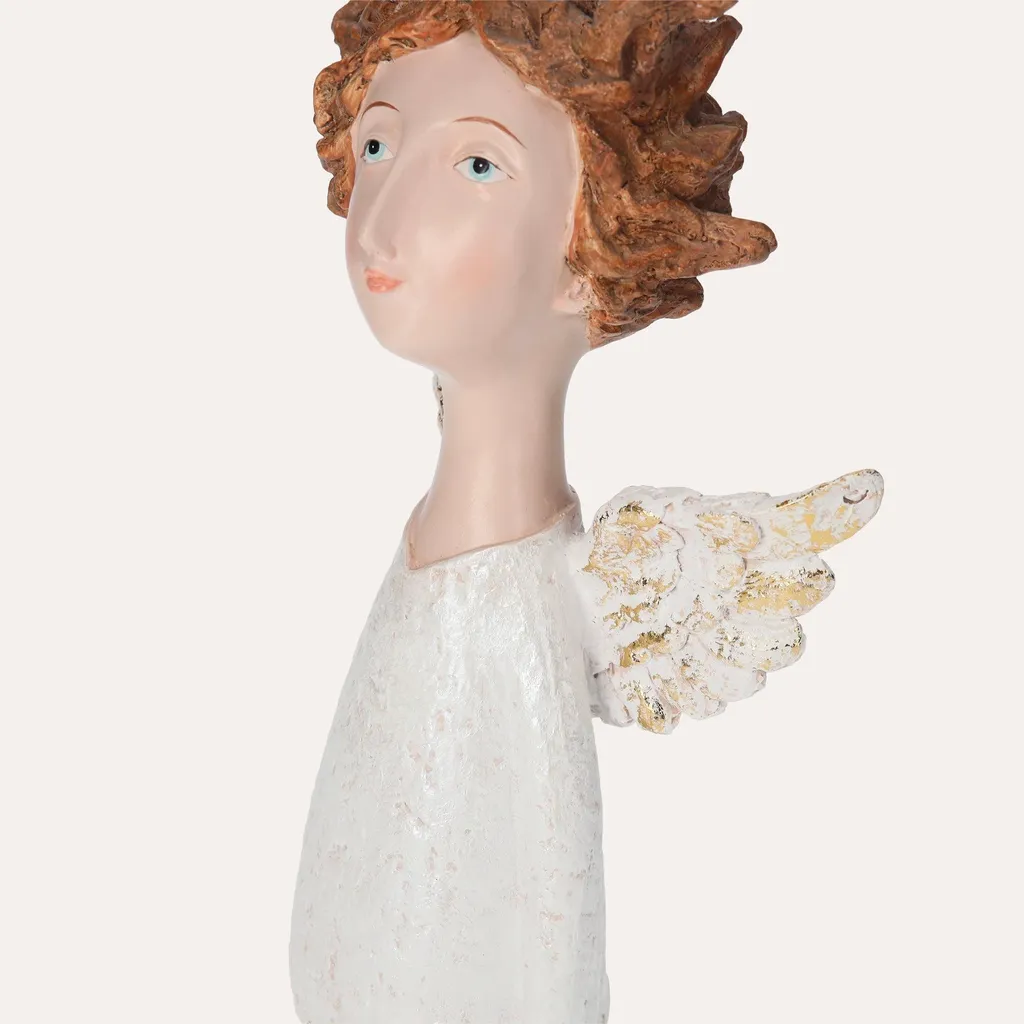 Statue Ange pour Décoration de Table ou Buffet - Design Blanc et Doré