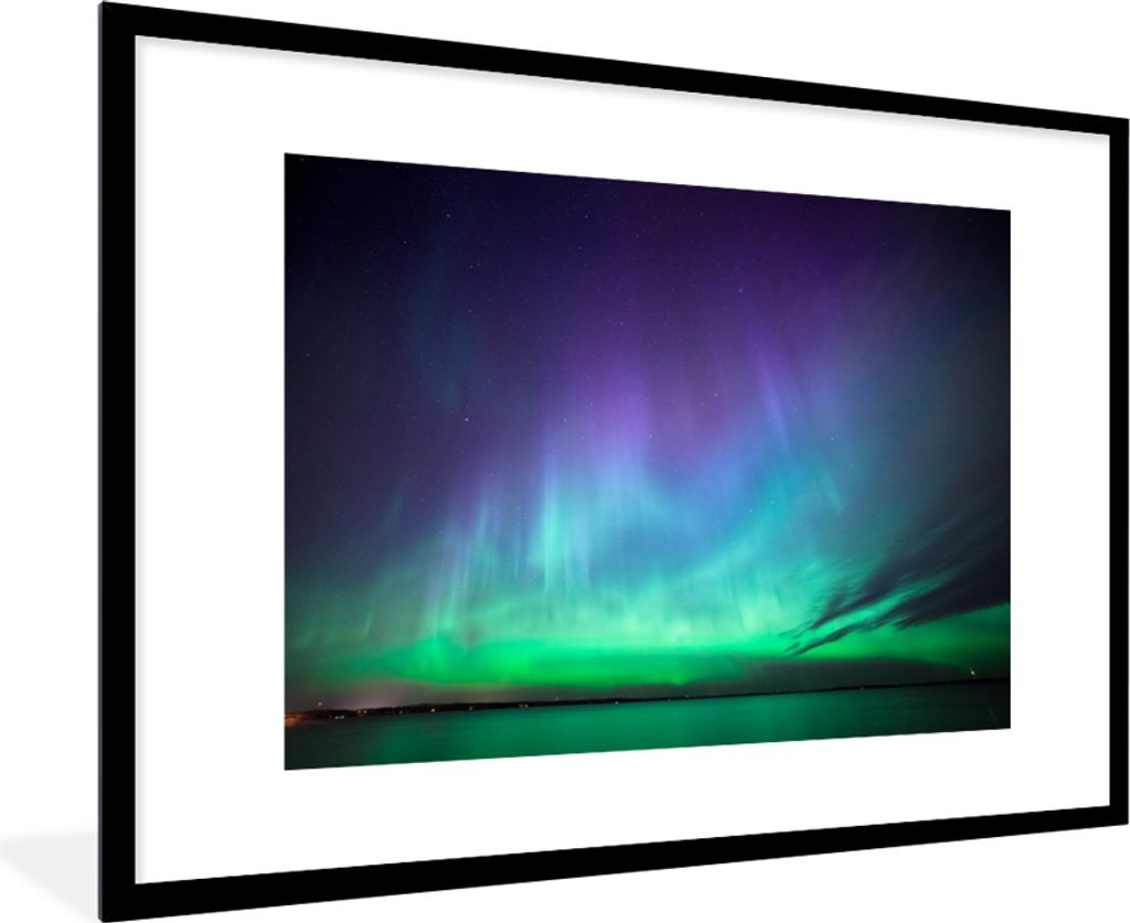 MuchoWow MuchoWow Gerahmtes Poster Nordlichter - See - Finnland 90x60 cm - Poster mit zchwarzem Bilderrahmen - Wanddekoration - Fotos