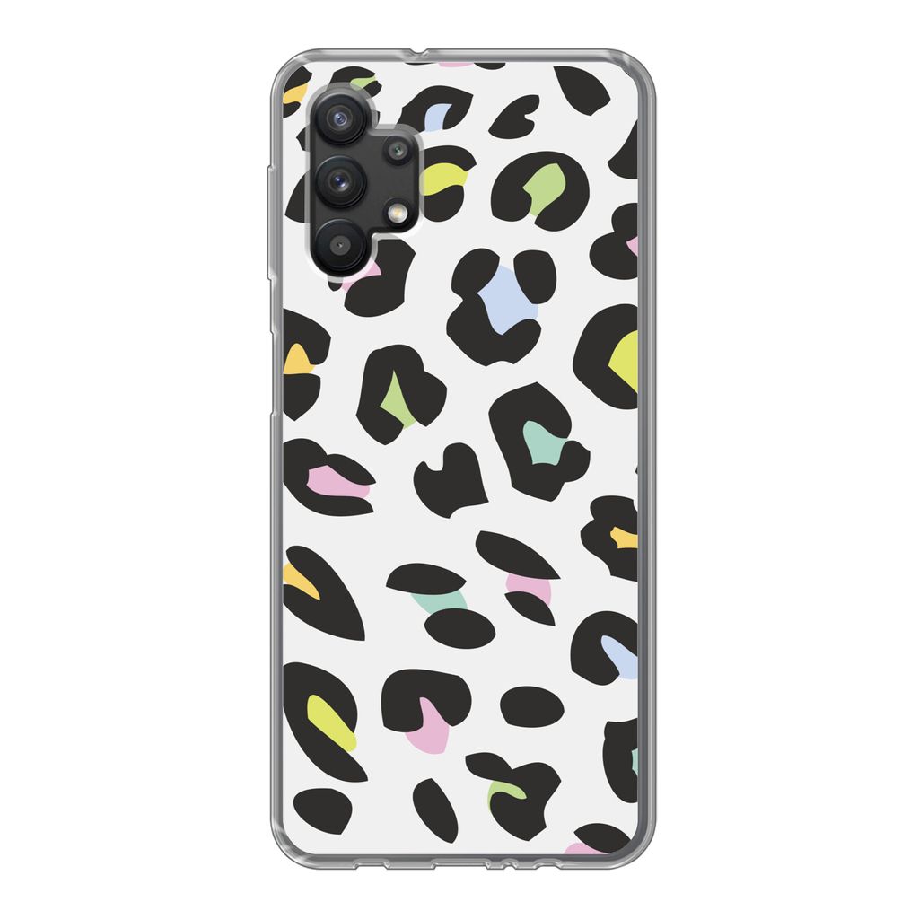 MuchoWow Handyhülle Schutzhülle Hülle für Samsung Galaxy A32 5G Pantherdruck - Farben - Schwarz Silikon Softcase Handy Hülle - Softcase
