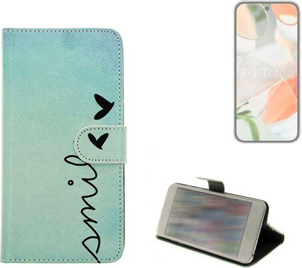 K-S-Trade Schutz Hülle Handy Hülle kompatibel mit Google Pixel 9 Hülle Handyhülle cover bookstyle Etui Handyhülle “smile“ türkis