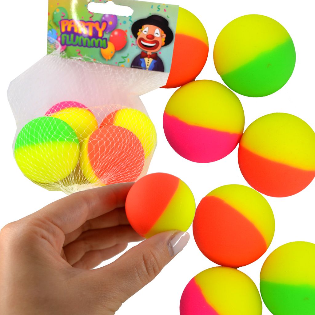 3x XL Neon Flummi Gummi Ball 60mm Mitgebsel Kinder Springball orange gelb pink 