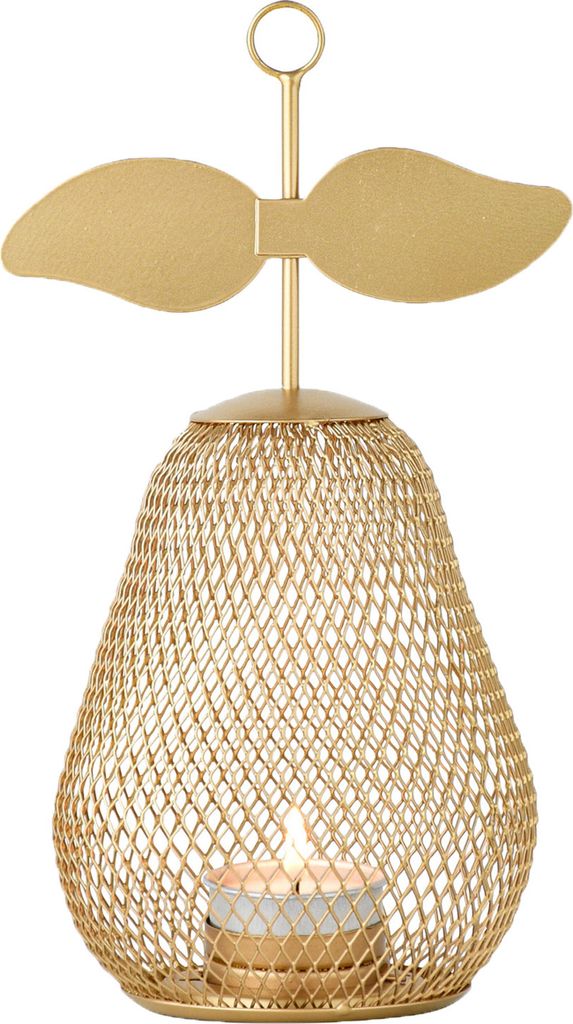 Marrakesch Aesthetic Deko Aesthetic Teelichthalter aus Metall 23 cm groß | Kerzenständer Pear Gold als Garten Wohnzimmer Tisch Deko | Moderne Dek...