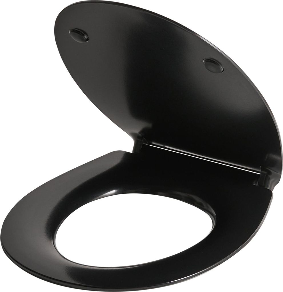 BELIANI WC-Sitz Schwarz Glänzend Duroplast 45x38 cm O-Form Oval Lochabstand 16 cm Abstandshalter Schnellverschluss Absenkautomatik WC-Brille mit D...